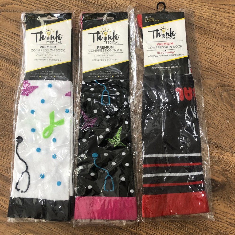 Lot of 3 Nurse Themed XL Light Compression Socks